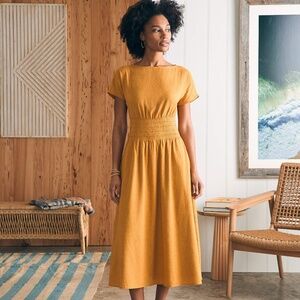 Faherty Coast To Coast Midi Dress - Honey Mustard - Honey Mustard Medium